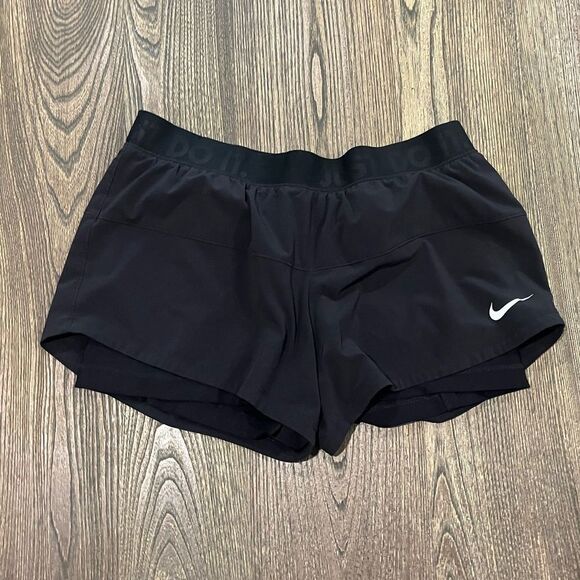 Nike Dri-Fit Running Shorts Elastic Waist Stretch Pull-On Swoosh Black Size L - Picture 1 of 5